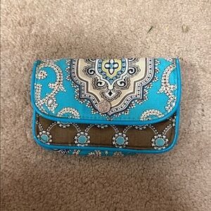 VERA BRADLEY Blue and Brown Patterned Clutch